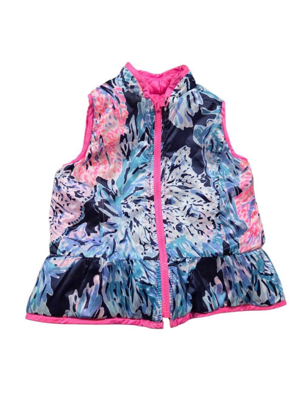 Lilly Pulitzer Vest Girls XS 2-3 Pink Reversible Floral Colorful Full Zip